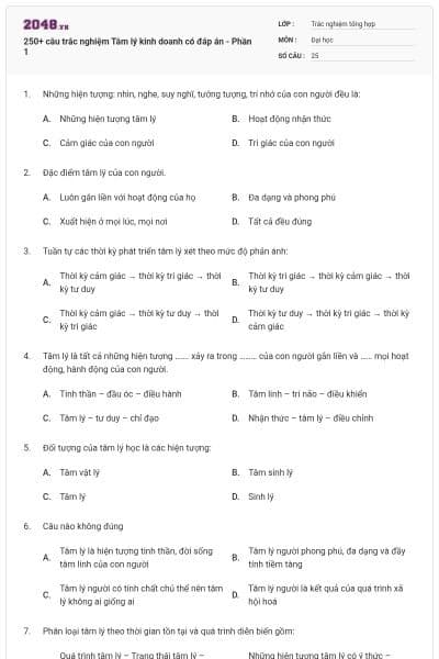250+ câu trắc nghiệm Tâm lý kinh doanh có đáp án - Phần 1