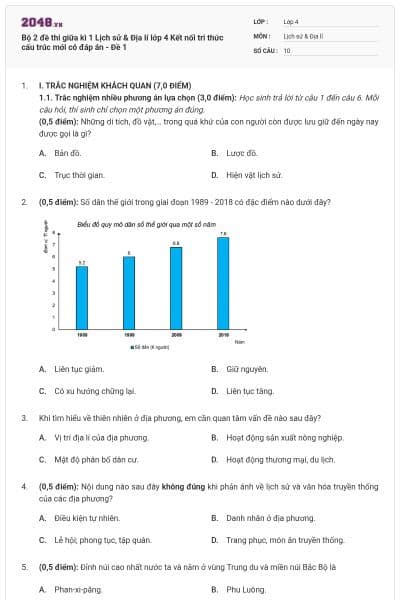 Bộ 2 đề thi giữa kì 1 Lịch sử & Địa lí lớp 4 Kết nối tri thức cấu trúc mới có đáp án - Đề 1