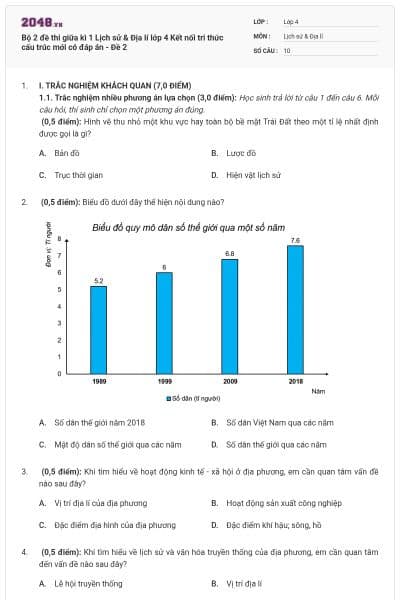Bộ 2 đề thi giữa kì 1 Lịch sử & Địa lí lớp 4 Kết nối tri thức cấu trúc mới có đáp án - Đề 2