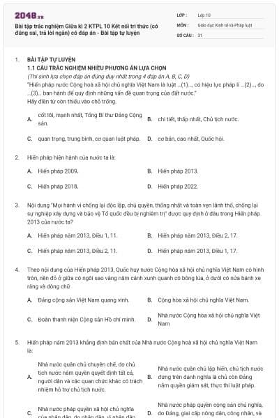 Bài tập trắc nghiệm Giữa kì 2 KTPL 10 Kết nối tri thức (có đúng sai, trả lời ngắn) có đáp án - Bài tập tự luyện