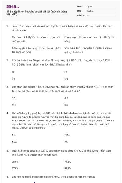 35 Bài tập Nito - Photpho có giải chi tiết (mức độ thông hiểu - P1)