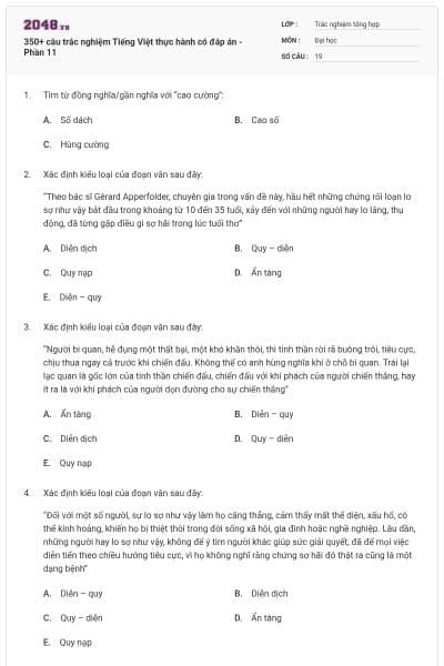 350+ câu trắc nghiệm Tiếng Việt thực hành có đáp án - Phần 11