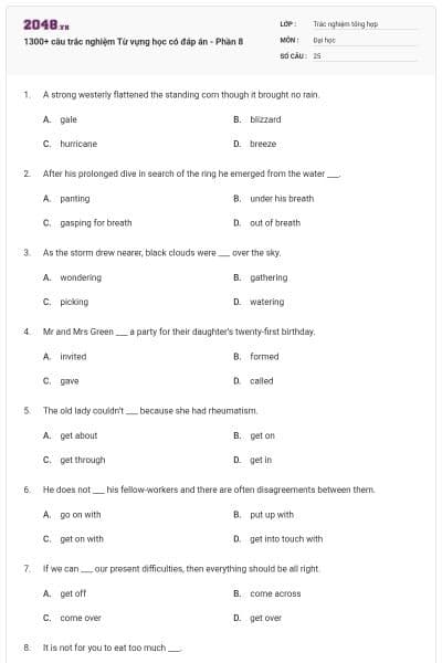 1300+ câu trắc nghiệm Từ vựng học có đáp án - Phần 8