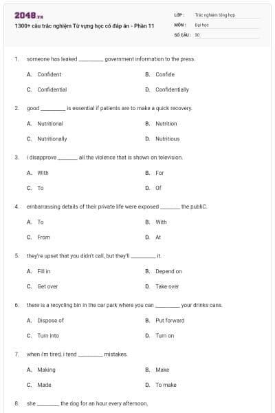 1300+ câu trắc nghiệm Từ vựng học có đáp án - Phần 11