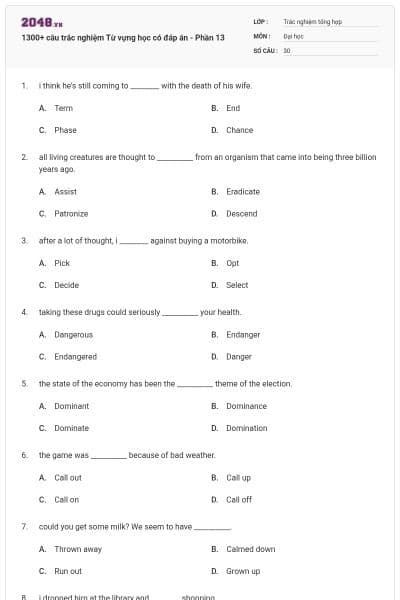 1300+ câu trắc nghiệm Từ vựng học có đáp án - Phần 13