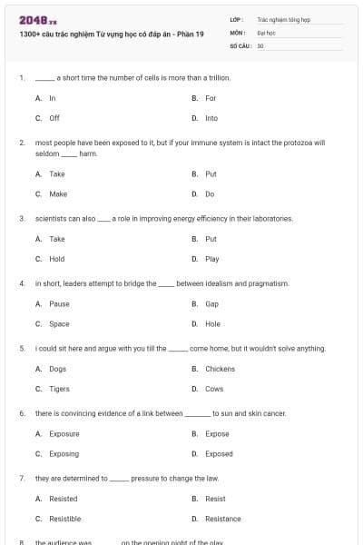 1300+ câu trắc nghiệm Từ vựng học có đáp án - Phần 19
