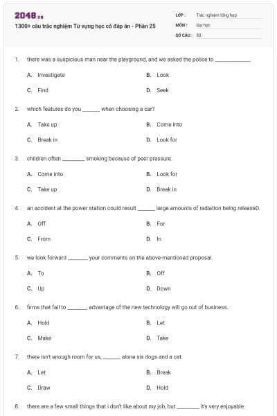 1300+ câu trắc nghiệm Từ vựng học có đáp án - Phần 25
