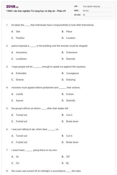 1300+ câu trắc nghiệm Từ vựng học có đáp án - Phần 29