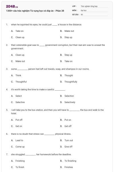 1300+ câu trắc nghiệm Từ vựng học có đáp án - Phần 38