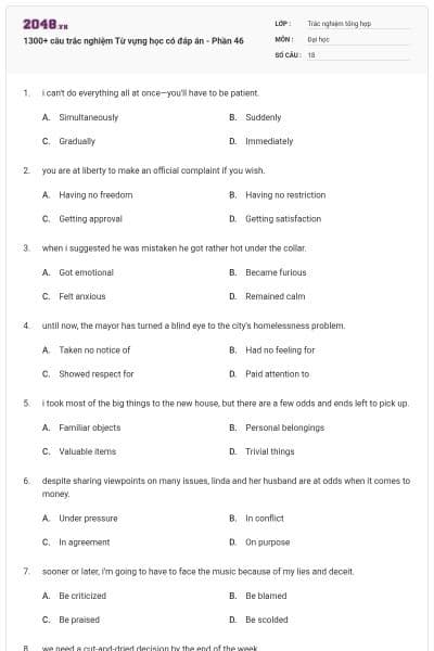 1300+ câu trắc nghiệm Từ vựng học có đáp án - Phần 46