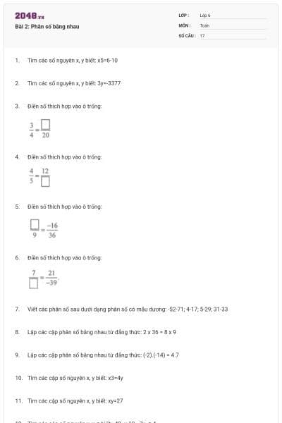Bài 2: Phân số bằng nhau