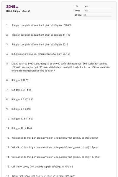 Bài 4: Rút gọn phân số