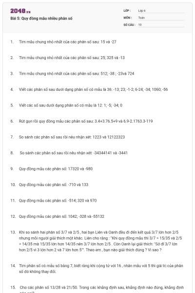 Bài 5: Quy đồng mẫu nhiều phân số