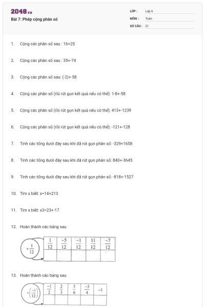 Bài 7: Phép cộng phân số