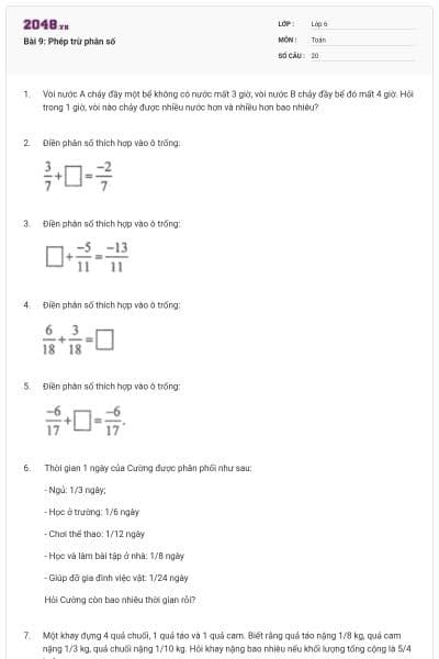 Bài 9: Phép trừ phân số