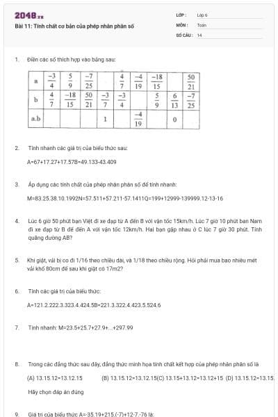 Bài 11: Tính chất cơ bản của phép nhân phân số