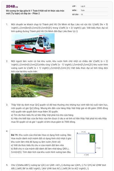 Đề cương ôn tập giữa kì 1 Toán 8 Kết nối tri thức cấu trúc mới (Tự luận) có đáp án - Phần 2