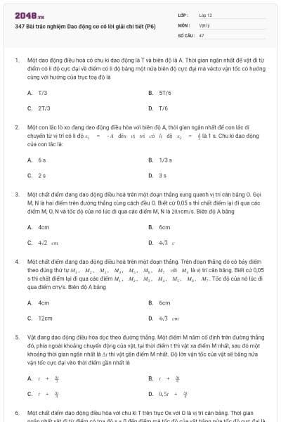 347 Bài trắc nghiệm Dao động cơ có lời giải chi tiết (P6)