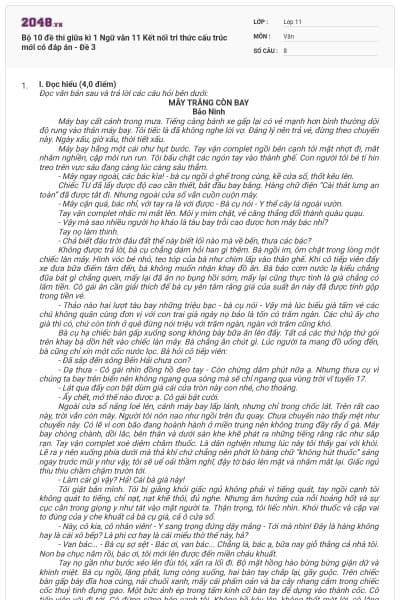 Bộ 10 đề thi giữa kì 1 Ngữ văn 11 Kết nối tri thức cấu trúc mới có đáp án - Đề 3