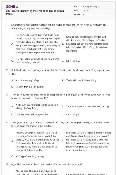 200+ câu trắc nghiệm Kỹ thuật mô tô xe máy có đáp án - Phần 3