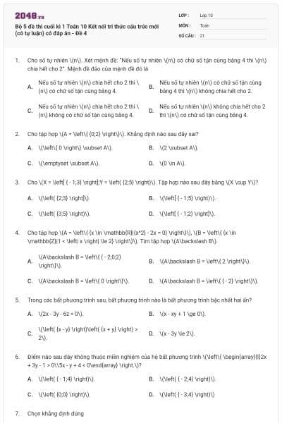 Bộ 5 đề thi cuối kì 1 Toán 10 Kết nối tri thức cấu trúc mới (có tự luận) có đáp án - Đề 4