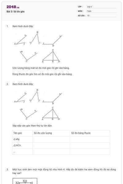 Bài 3: Số đo góc
