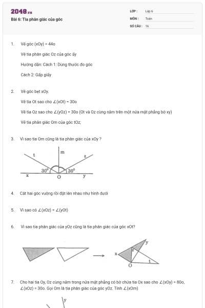 Bài 6: Tia phân giác của góc