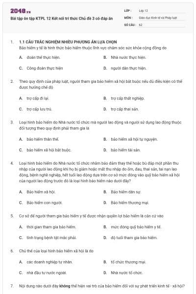 Bài tập ôn tập KTPL 12 Kết nối tri thức Chủ đề 3 có đáp án