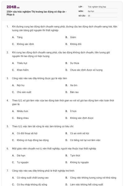 250+ câu trắc nghiệm Thị trường lao động có đáp án - Phần 6