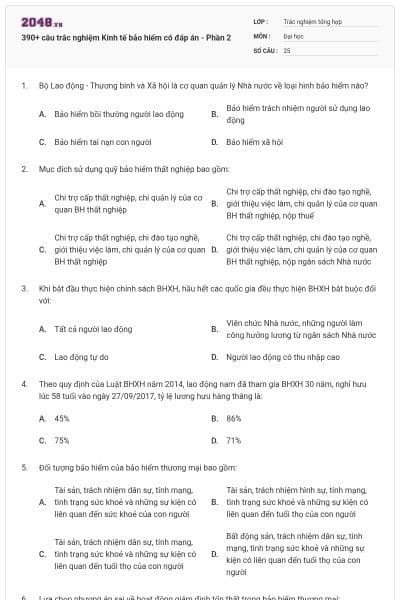 390+ câu trắc nghiệm Kinh tế bảo hiểm có đáp án - Phần 2