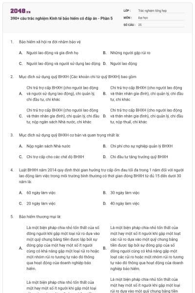 390+ câu trắc nghiệm Kinh tế bảo hiểm có đáp án - Phần 5