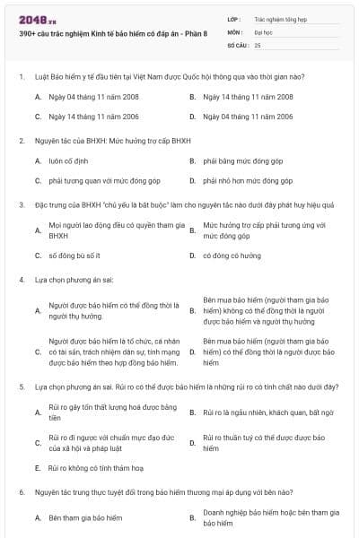 390+ câu trắc nghiệm Kinh tế bảo hiểm có đáp án - Phần 8