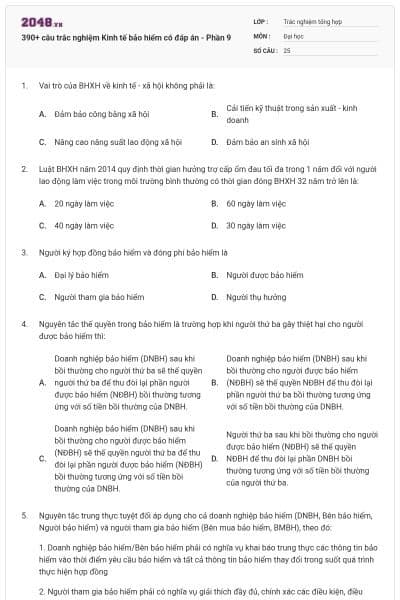 390+ câu trắc nghiệm Kinh tế bảo hiểm có đáp án - Phần 9
