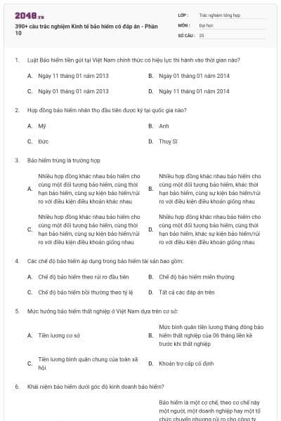 390+ câu trắc nghiệm Kinh tế bảo hiểm có đáp án - Phần 10