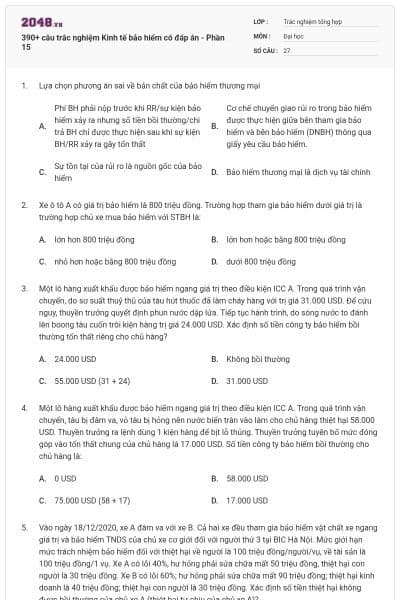 390+ câu trắc nghiệm Kinh tế bảo hiểm có đáp án - Phần 15