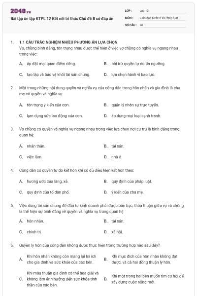 Bài tập ôn tập KTPL 12 Kết nối tri thức Chủ đề 8 có đáp án