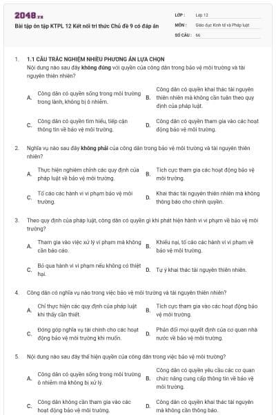 Bài tập ôn tập KTPL 12 Kết nối tri thức Chủ đề 9 có đáp án