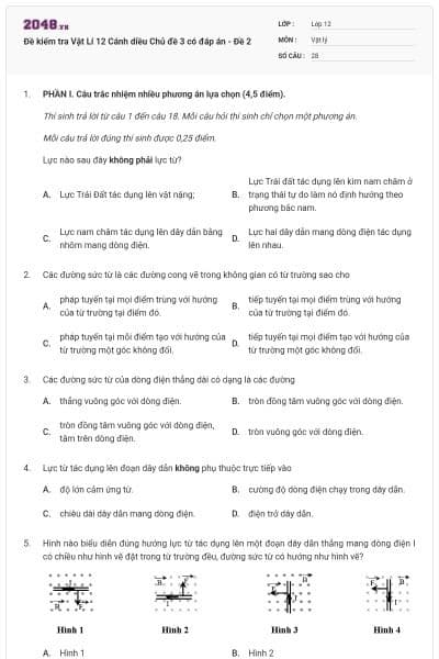 Đề kiểm tra Vật Lí 12 Cánh diều Chủ đề 3 có đáp án - Đề 2