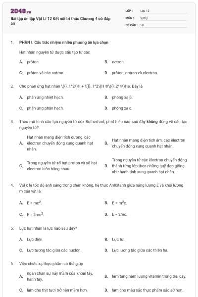 Bài tập ôn tập Vật Lí 12 Kết nối tri thức Chương 4 có đáp án