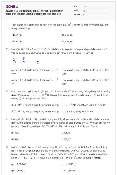 Cường độ điện trường có lời giải chi tiết - Bài toán liên quan đến lực điện trường tác dụng lên một điện tích
