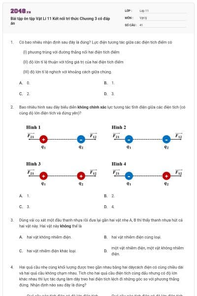 Bài tập ôn tập Vật Lí 11 Kết nối tri thức Chương 3 có đáp án