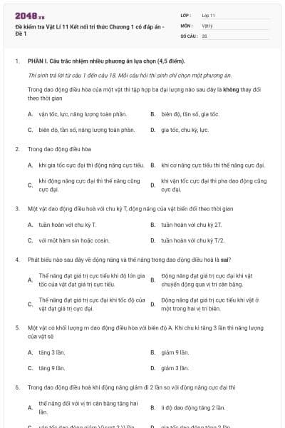 Đề kiểm tra Vật Lí 11 Kết nối tri thức Chương 1 có đáp án - Đề 1