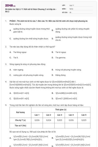 Đề kiểm tra Vật Lí 11 Kết nối tri thức Chương 2 có đáp án - Đề 2