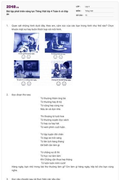 Bài tập phát triển năng lực Tiếng Việt lớp 4 Tuần 6 có đáp án