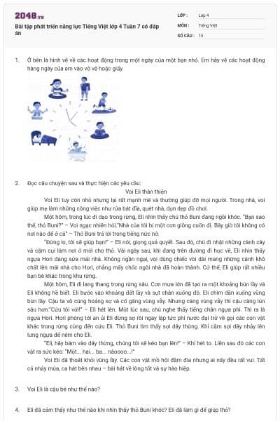 Bài tập phát triển năng lực Tiếng Việt lớp 4 Tuần 7 có đáp án