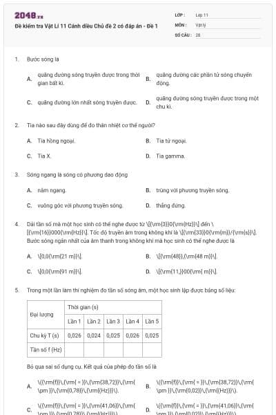 Đề kiểm tra Vật Lí 11 Cánh diều Chủ đề 2 có đáp án - Đề 1