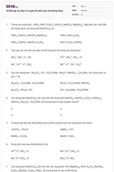 30 Bài tập Sự điện li có giải chi tiết (mức độ thông hiểu)