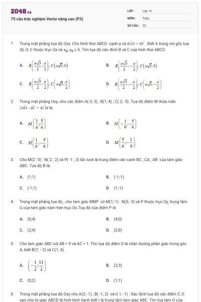 75 câu trắc nghiệm Vectơ nâng cao (P3)