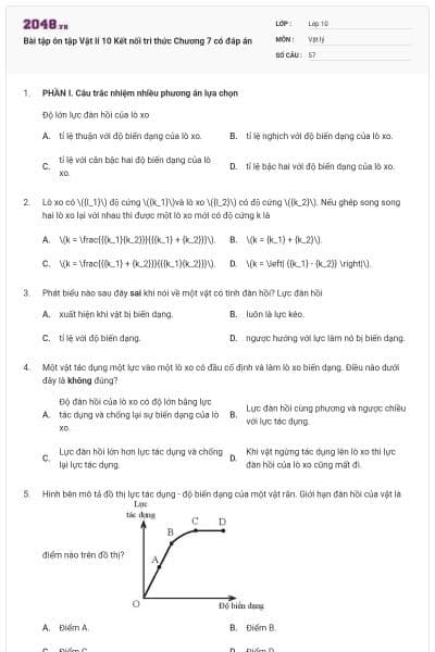 Bài tập ôn tập Vật lí 10 Kết nối tri thức Chương 7 có đáp án