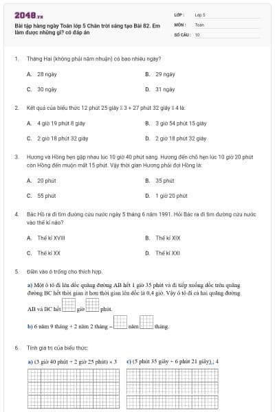 Bài tập hàng ngày Toán lớp 5 Chân trời sáng tạo Bài 82. Em làm được những gì? có đáp án